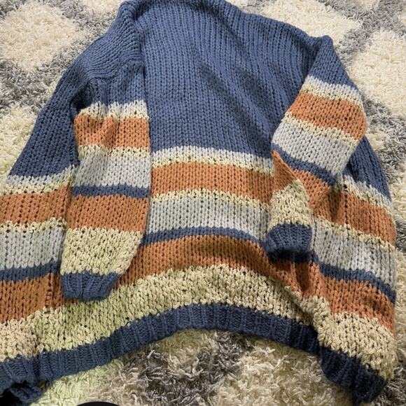 hem thread S Cardigan Knit Sweater Open Blue Gray Senna Beige Color Block - Picture 5 of 5